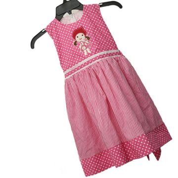 Kids Frock Sleeve less  with a doll embroidery