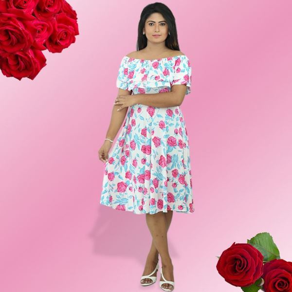 Double frilled pink roses frock-SunMart Lanka