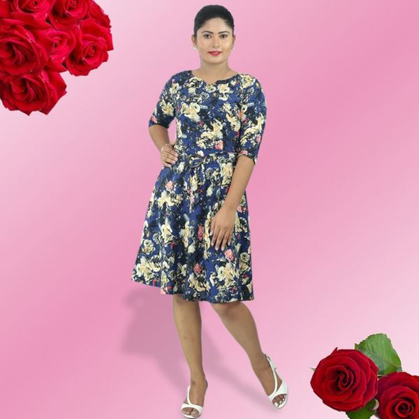 Picture of Small roses viscose short dress