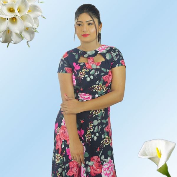 Picture of Neck designed floral maxi dress