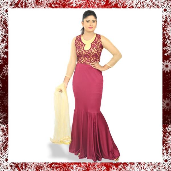 Picture of Meroon color party dress with fishtail