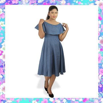 Picture of Chambray frilled off-shoulder dress