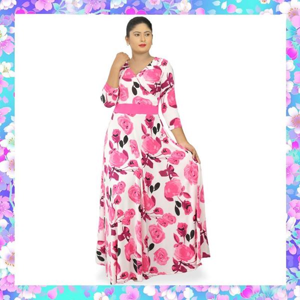 Picture of Pink rose cross over long sleeve maxi dress