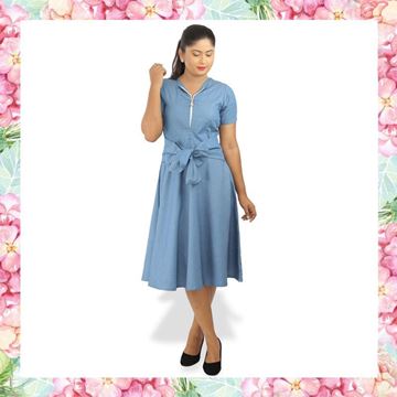 Picture of Chambray front knotted dress