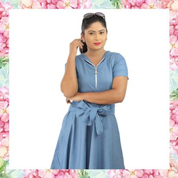 Picture of Chambray front knotted dress