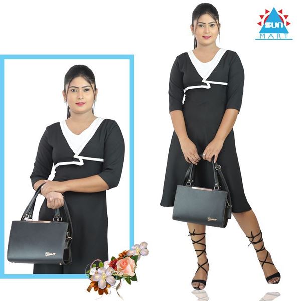 Picture of Black & White cross over office tight frock