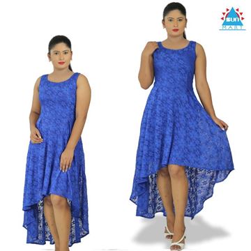 Picture of Sleeveless Round Neck Royal Blue High Low Lace Dress