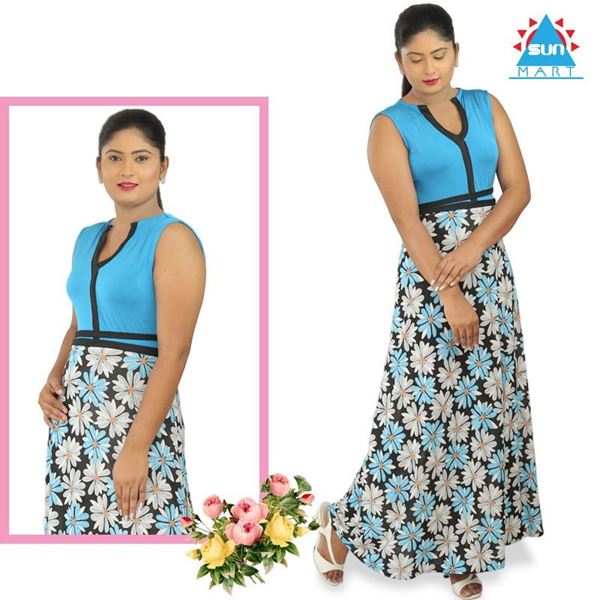 Picture of Light blue flower designed maxi sleeveless dress