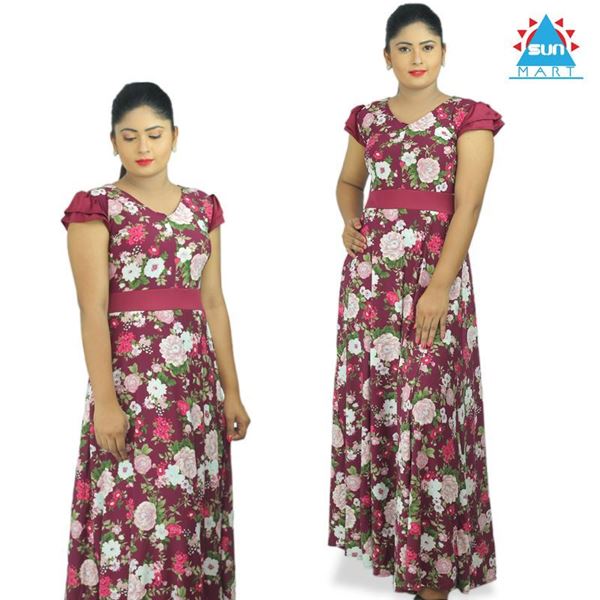 Picture of Maroon flower designed maxi dress