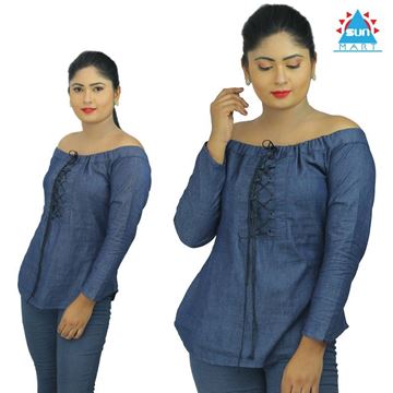 Picture of Chambray off the shoulder Tie-Up top