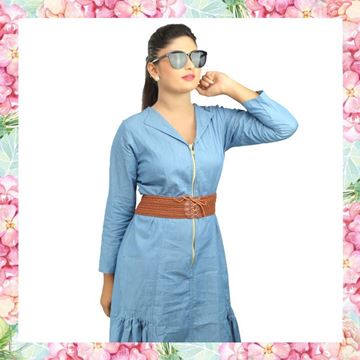 Picture of Chambray fishtail dress with brown belt