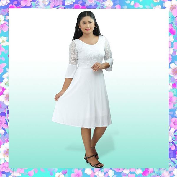 Picture of Bell Sleeve Short Frock with Lace
