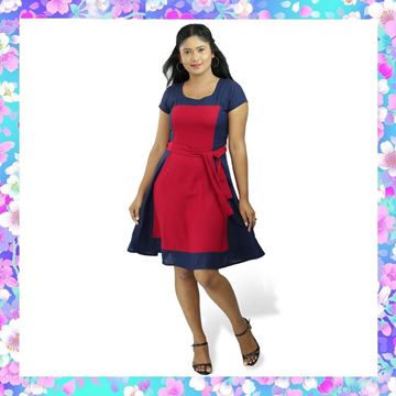 Picture of Red & Blue mixed two color linen frock