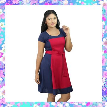 Picture of Red & Blue mixed two color linen frock