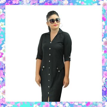 Picture of Black color short  frock with metal button