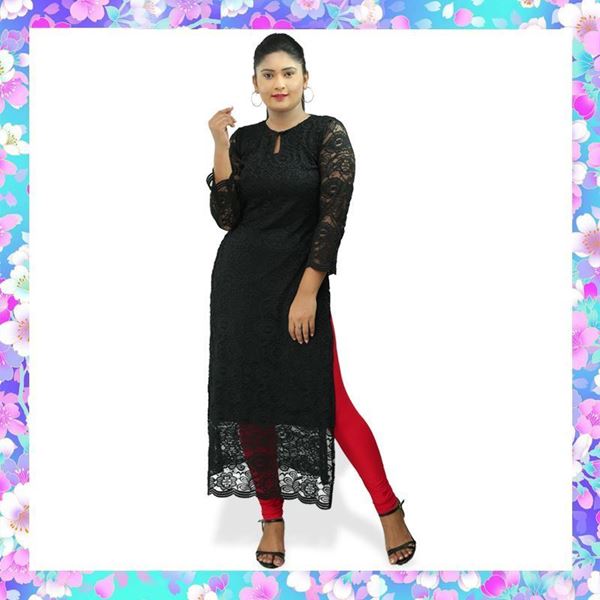 Black color full lace side open long top-SunMart Lanka