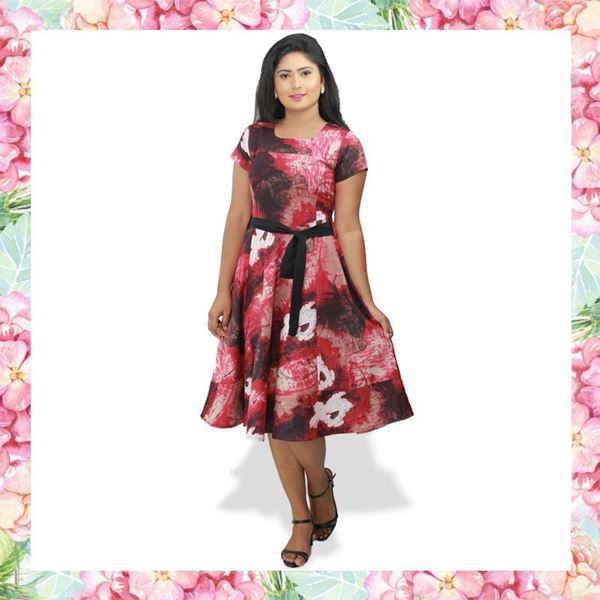 Picture of Short linen frock with printed material