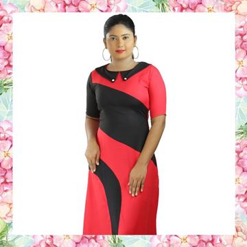Picture of Black & Red Mixed A-line Maxi Dress with Collar