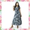 Picture of Printed Linen Short Sleeves Long Frock with Belt