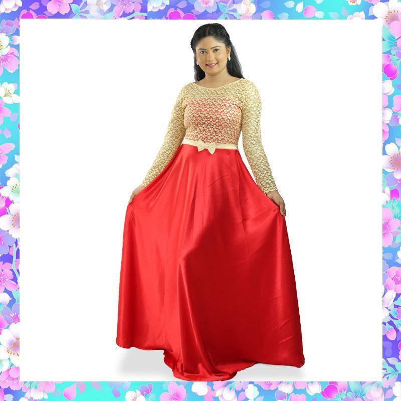 Long Sleeves Maxi Party Frock with Bow-SunMart Lanka