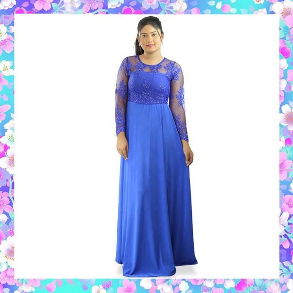 Picture of Long Sleeves Maxi Party Frock with Embroidery Net