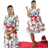 Picture of Floral Designed Red Belted Short Frock with Bell Sleeve