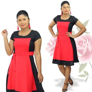 Picture of Red & Black mixed two color linen frock
