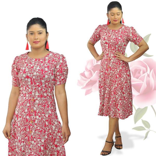 Picture of Small flower designed puff sleeve short frock