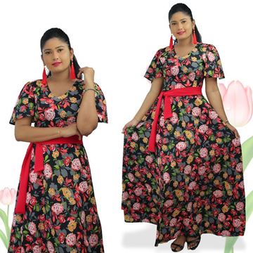 Picture of V-necked Floral Maxi Dress with Belt