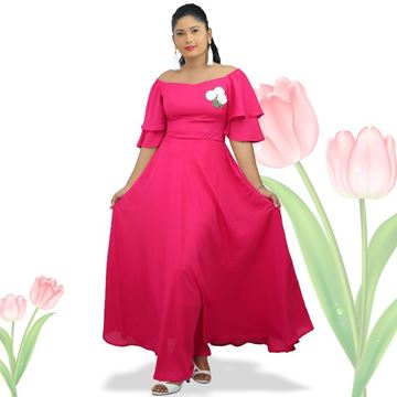 Picture of Sweet heart necked off shoulder maxi dress with double frilled sleeves