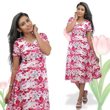 Picture of V-necked floral short frock with short sleeves