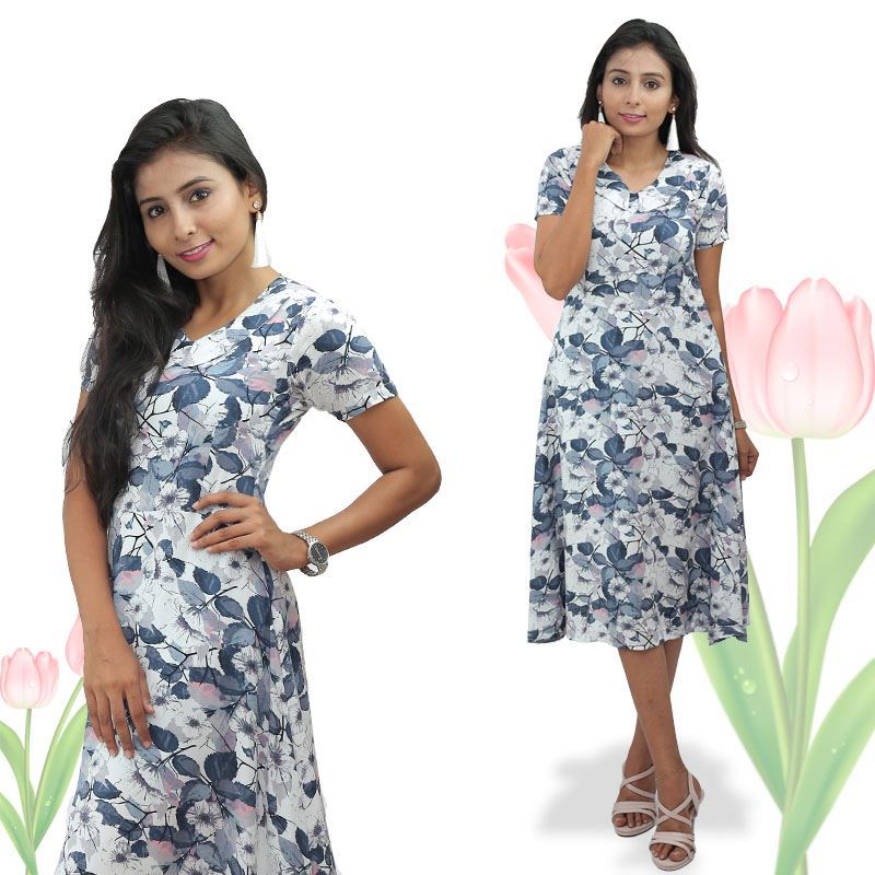 V-necked floral short frock with short sleeves-SunMart Lanka