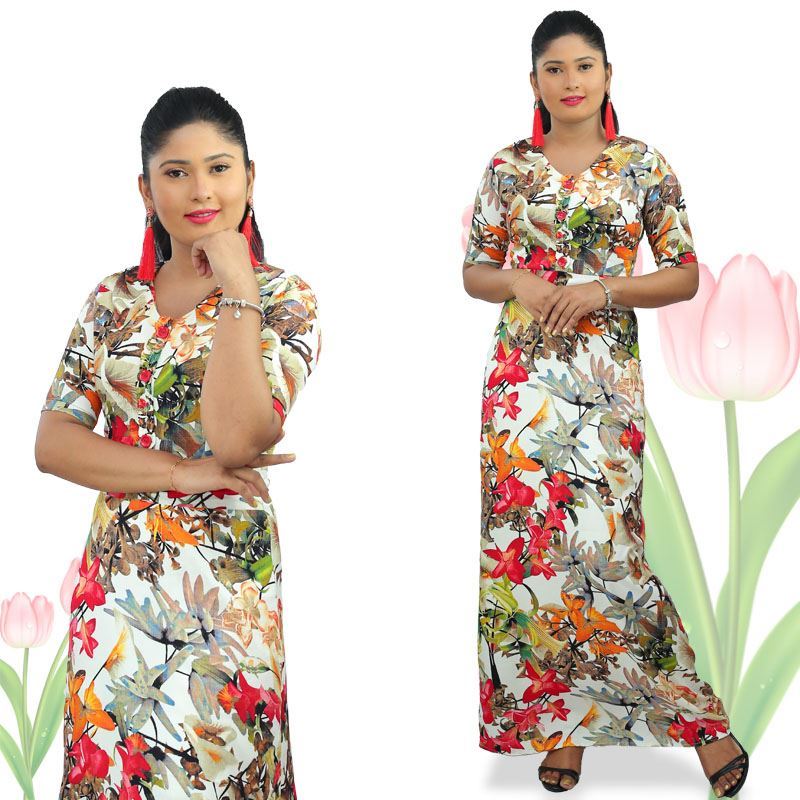 A-line Maxi Dress with Floral Designed-SunMart Lanka