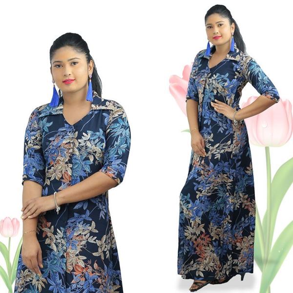 Picture of Leave designed A-line maxi dress with collar