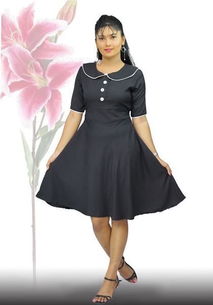 Picture of Button Embellished Flared Dress with Collar
