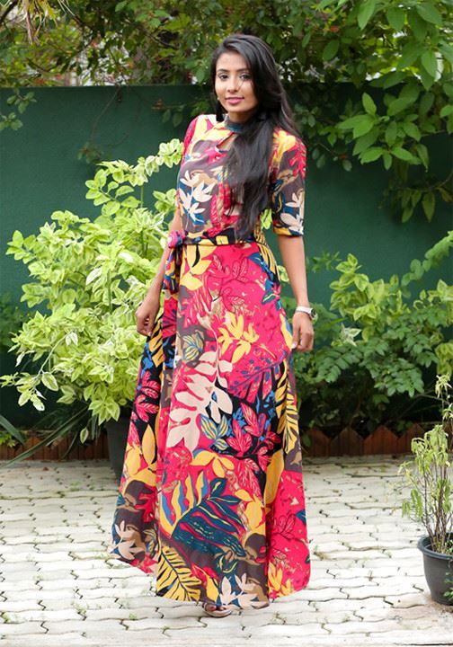 High necked maxi frock with belt