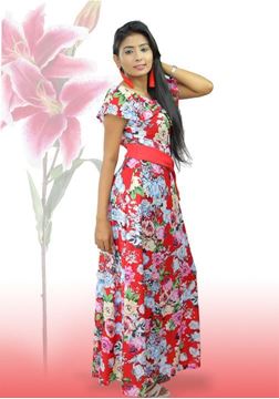 Picture of Short Frilled Floral Maxi Dress
