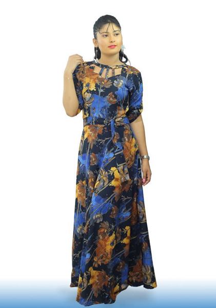 Picture of Neck Designed Maxi Frock with Belt