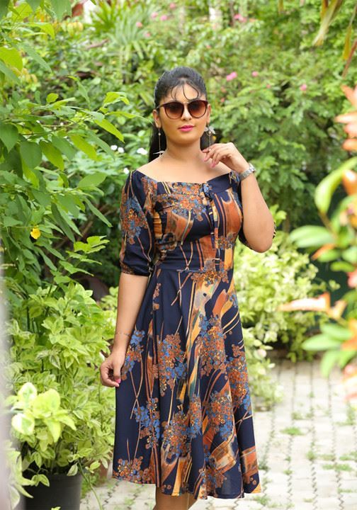 Off shoulder Printed Designed Short Dress-SunMart Lanka