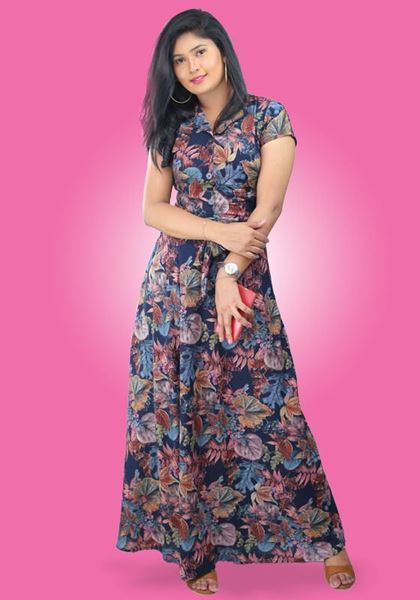 Picture of Leave Designed A-line Maxi Dress with Belt
