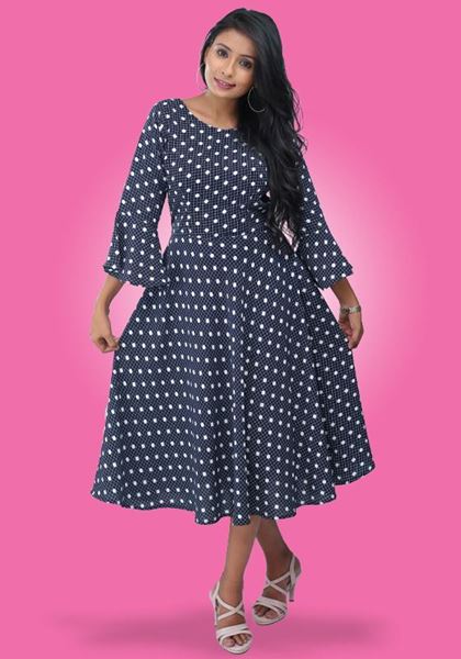 Picture of Polka Designed Round Necked Short Frock  with Bell Sleeves