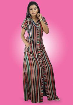 Picture of Striped Designed Maxi Frock with Pockets