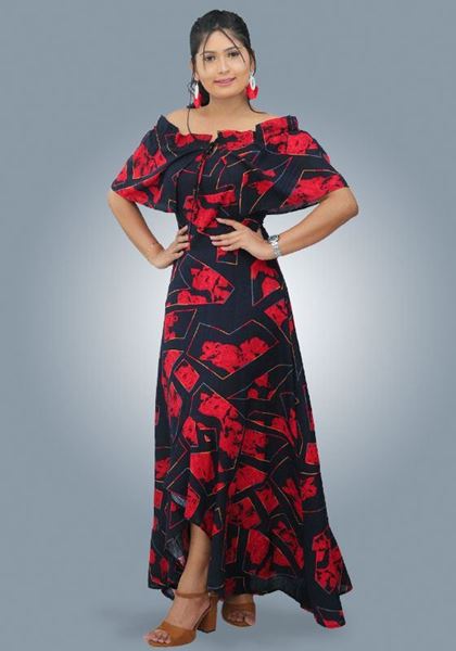 Picture of Front Knotted Off Shoulder Cocktail Maxi Dress