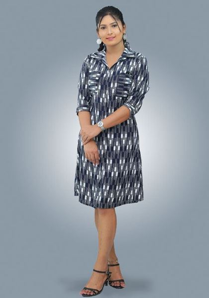 Picture of Printed Designed Shirt Dress with Pockets