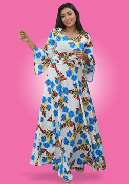 Picture of Floral Designed Flared Maxi Dress with Long Bell Sleeves