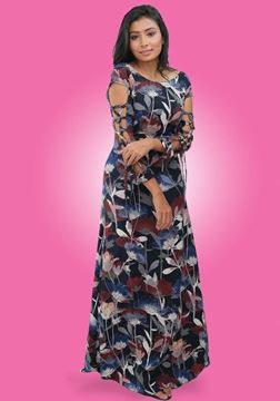 Picture of Round Necked Long Sleeves Designed Maxi Frock