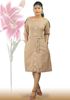 Picture of Sleeves Designed Sweet Heart Necked Office Short Linen Frock with Pockets