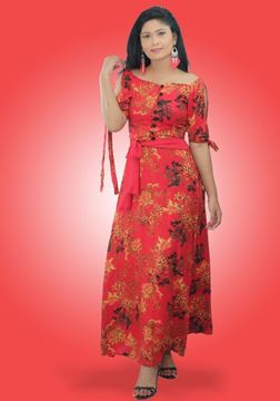 Picture of Sweet heart Necked Floral Maxi Dress with Buttons