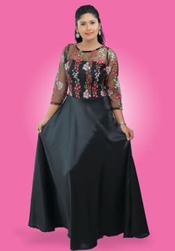 Picture of Long Sleeves Round Necked Flared Maxi Party Dress with Embroidery Flowers