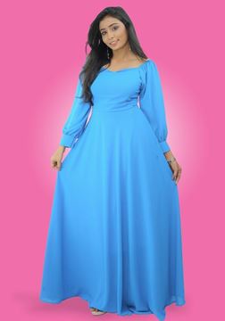 Picture of Off Shoulder Long Puff Sleeves Flared Maxi Party Dress